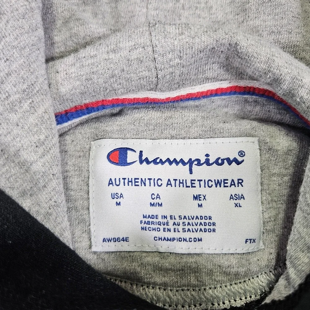 Champion Hoodie Powerblend Mens Medium M Script‎ Logo Black GF89H Fleece